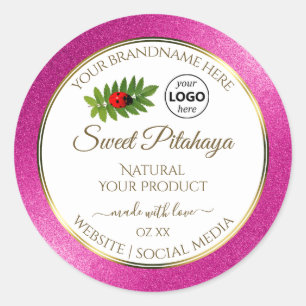 Roze witte Glitter-productlabels Gold Lijst Logo Ronde Sticker