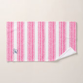 Roze & Witte Glitter Strepen Monogram Bad Handdoek (Handdoek)