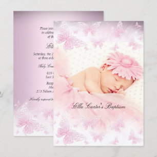 Roze Witte Glitter Vlinder Doop Kaart