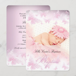 Roze Witte Glitter Vlinder Doop Kaart
