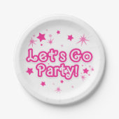 Roze & Witte Glittersterren Laten we naar het Fees Papieren Bordje (Voorkant)