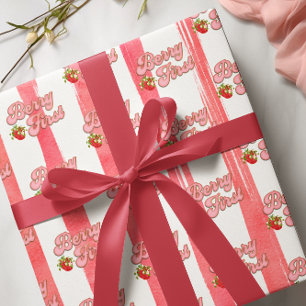 Roze Witte Gouden Bes Eerste Verjaardag Aardbei Cadeaupapier