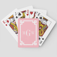 Roze witte Griekse sleutel #2 omhuld 3 Init monogr