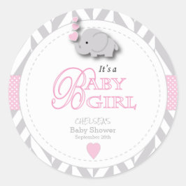 Roze, witte grijze Baby shower Ronde Sticker