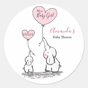 Roze, witte grijze Baby shower Ronde Sticker