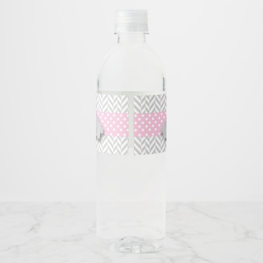 Roze, witte grijze Baby shower Waterfles Etiket (Achterkant)