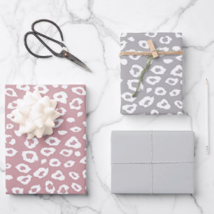 Roze Witte Grijze Luipaard Verjaardag Inpakpapier Vel