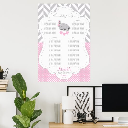Roze, witte grijze olifant - 6 Zitkuur Poster (Thuiskantoor)