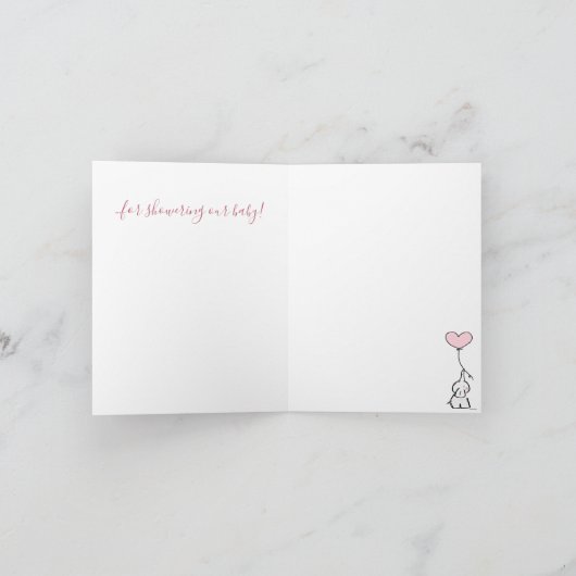 Roze, witte grijze olifant Baby shower Hartelijk d Bedankkaart (Binnen)