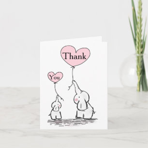 Roze, witte grijze olifant Baby shower Hartelijk d Bedankkaart