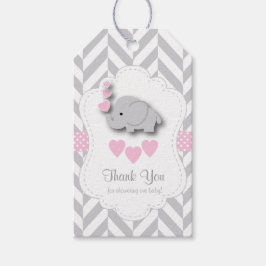Roze, witte grijze olifant Baby shower Hartelijk d Cadeaulabel