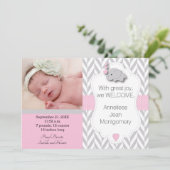 Roze, witte, grijze olifant 🐘 foto aankondiging (Staand voorkant)