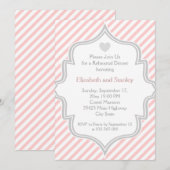 Roze, witte, grijze strepen trouwrepetitie Dinner Kaart (Voorkant / Achterkant)