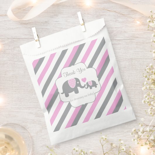 Roze, witte grijze stripe olifant bedankt bedankzakje (Geknipt)