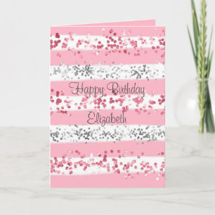 Roze witte grijze zilver Glitter Birthday Card Kaart