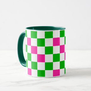 Roze Witte Groene Geruite Ontwerp  Mok