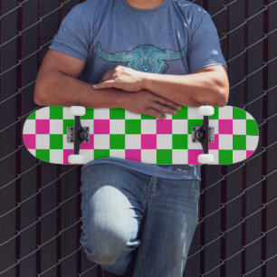 Roze Witte Groene Geruite Ontwerp Skateboard