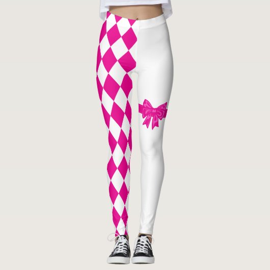 Roze Witte Harlekijn Diamond Mardi Gras Leggings (Voorkant)