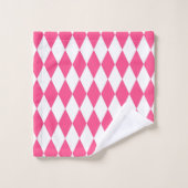 Roze Witte Harlequin Diamonds Checkers Ontwerp Bad Handdoek (Wasdoekje)
