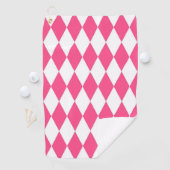 Roze Witte Harlequin Diamonds Checkers Ontwerp Golfhanddoek (Insitu)