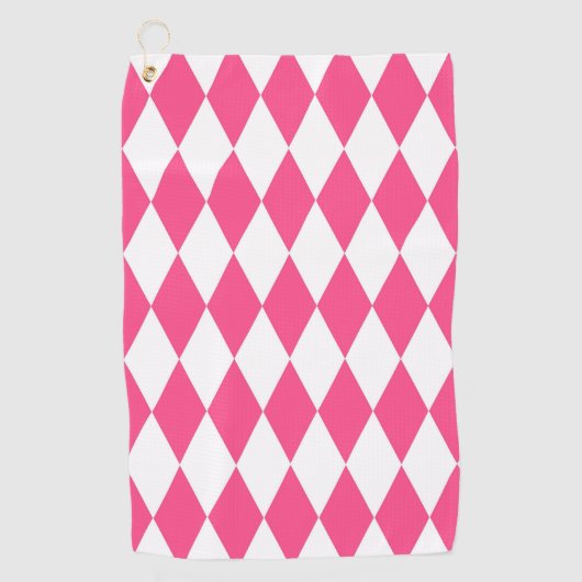 Roze Witte Harlequin Diamonds Checkers Ontwerp Golfhanddoek (Voorkant)