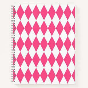 Roze Witte Harlequin Diamonds Checkers Ontwerp Notitieboek