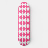 Roze Witte Harlequin Diamonds Checkers Ontwerp Skateboard (Voorkant)
