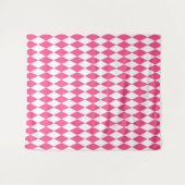 Roze Witte Harlequin Diamonds Checkers Ontwerp Wandkleed (Voorkant (horizontaal))
