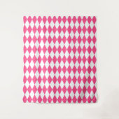 Roze Witte Harlequin Diamonds Checkers Ontwerp Wandkleed (Voorkant)