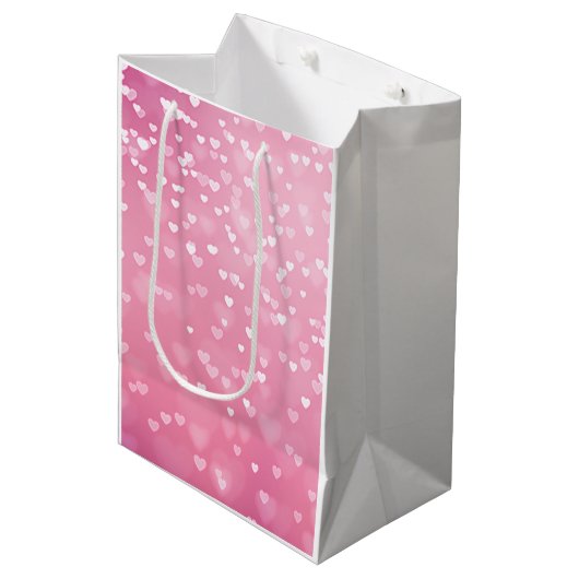 Roze Witte Harten Verjaardag Medium Cadeauzakje (Voorkant Gekanteld)
