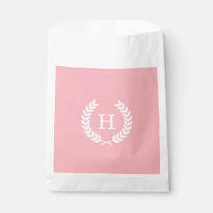 Roze witte hitte Laurel Wreated Initiaal Monogram Bedankzakje