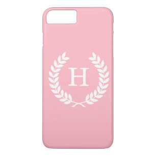 Roze witte hitte Laurel Wreated Initiaal Monogram iPhone 8 Plus / 7 Plus Hoesje