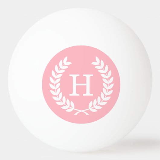 Roze witte hitte Laurel Wreated Initiaal Monogram Pingpongballen (Voorkant)