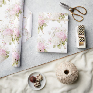 Roze Witte Hortensia's Bloemige Elegantie Cadeaupapier