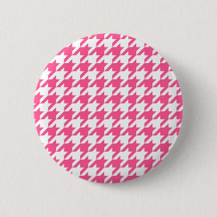 Roze Witte Houndstooth Geruite Ontwerp Ronde Button 5,7 Cm