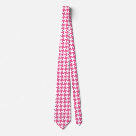 Roze Witte Houndstooth Geruite Ontwerp Stropdas (Voorkant)