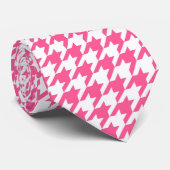 Roze Witte Houndstooth Geruite Ontwerp Stropdas (Opgerold)