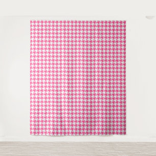 Roze Witte Houndstooth Geruite Ontwerp Wandkleed