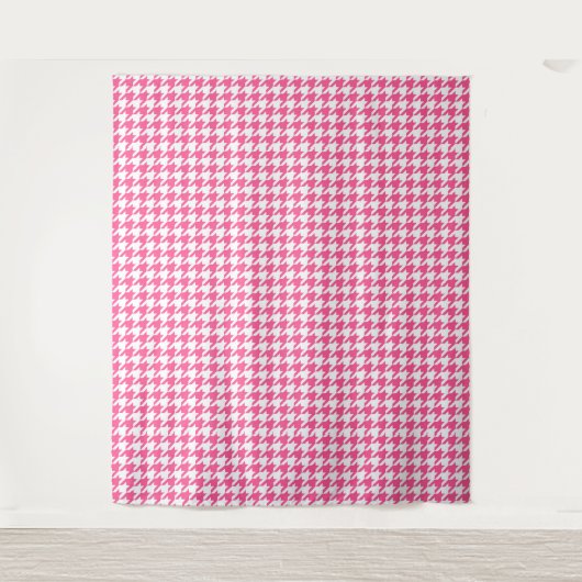 Roze Witte Houndstooth Geruite Ontwerp  Wandkleed (Voorkant)