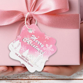 Roze Witte Huis Snowflakes Nieuwjaar Bedankjes Labels