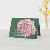 Roze/witte hydrangea Green Backdrop Happy Birthday Kaart (Gele Bloem)