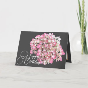 Roze/witte hydrangea grijze achtergrond Happy Birt Kaart
