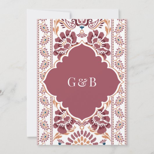 Roze witte Ikat Anand Karaj Sikh bruiloft Kaart (Achterkant)