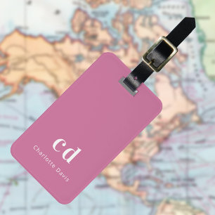 Roze witte initialen bagagelabel
