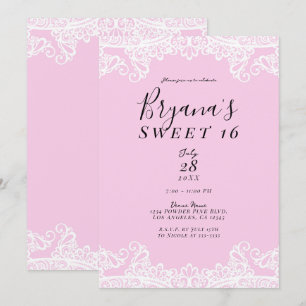 Roze & Witte Kant Elegant Sweet 16 Feestje Kaart