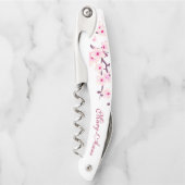 Roze witte kers bloesems monogram ovenkurken kurkentrekker (Voorkant)