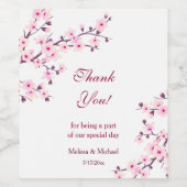 Roze witte kersebloesem dank je trouw wijn etiket (Enkel label)