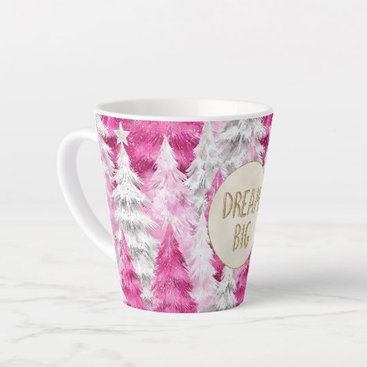 Roze Witte Kerstbomen Gouden Glitter Droom Latte Mok (Linkerhoek)