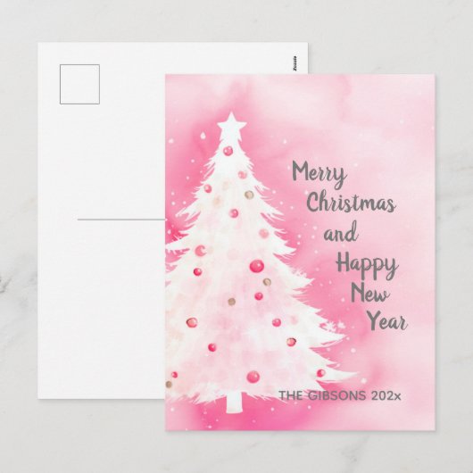 Roze Witte Kerstboom Waterverf Briefkaart (Voorkant / Achterkant)