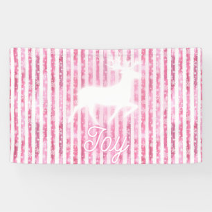 Roze & Witte Kerstvreugde Rendier Spandoek